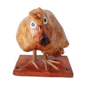 Vintage Hand-Carved Wooden Owl Bird Wood Burl Rustic Decor